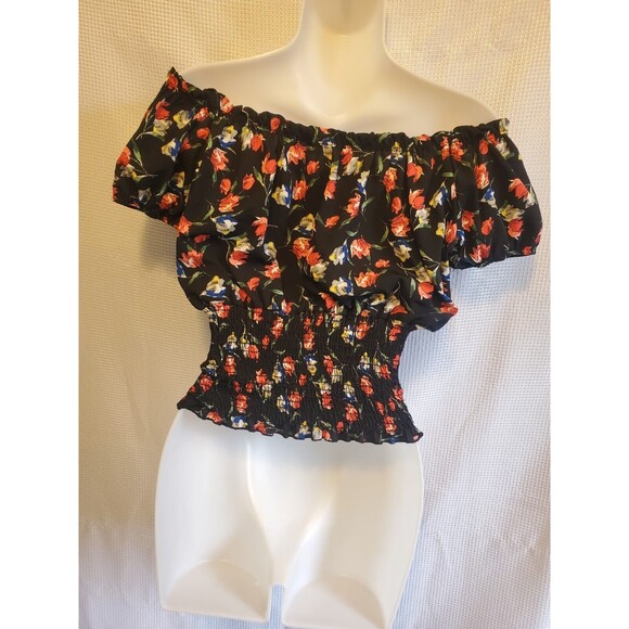 Vintage Fashion Magazine Tulip Print Off Shouldler Peasant Blouse Top Size Small - Picture 4 of 9